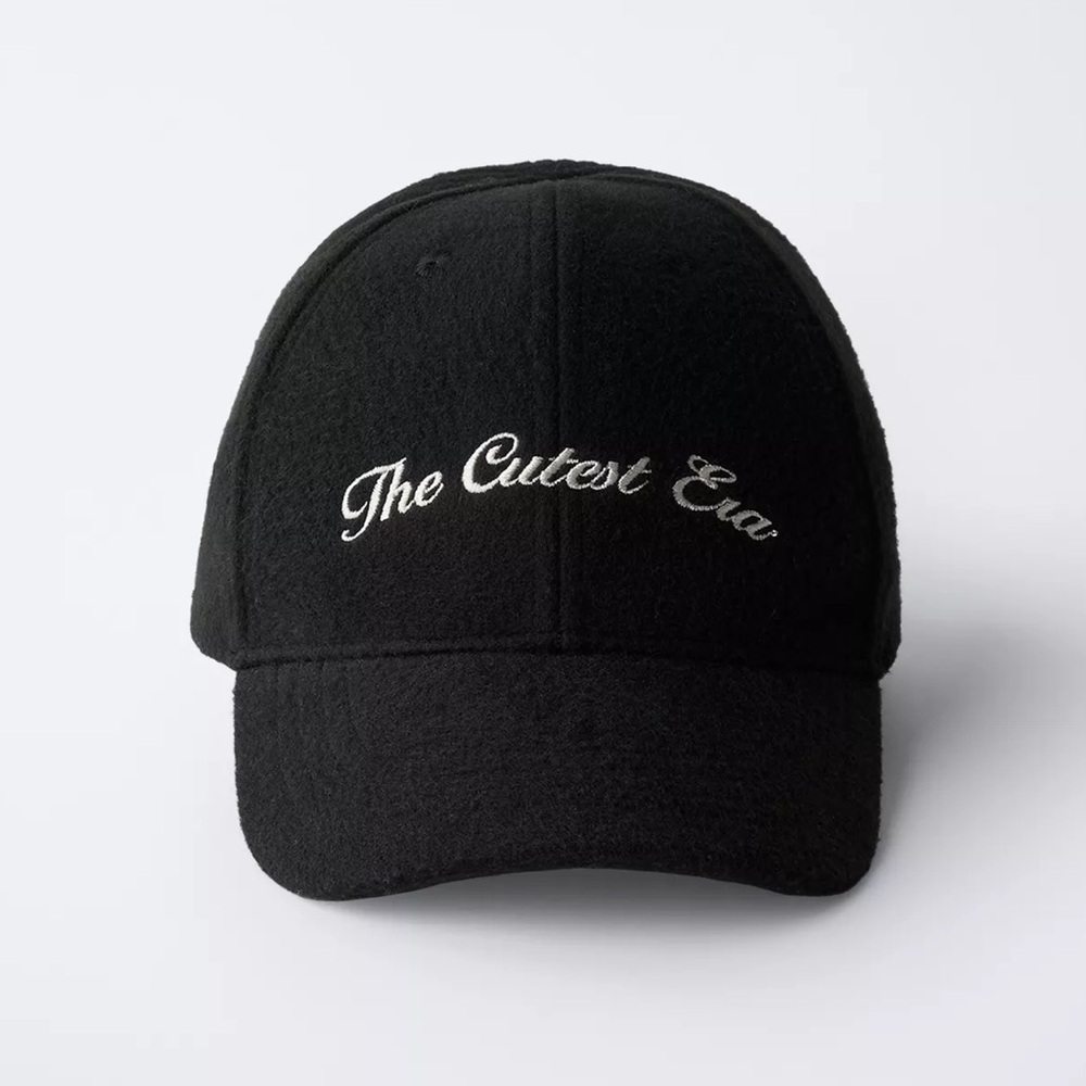 Zara The Cutest Cap Black Kids Cap with White Embroidery